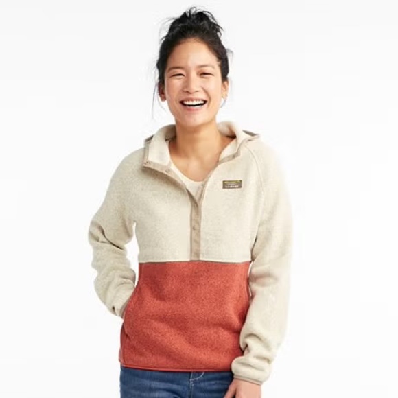 L.L. Bean Tops - L.L.Bean Women's Sweater Fleece Pullover Hoodie Heather Red And Cream Size M